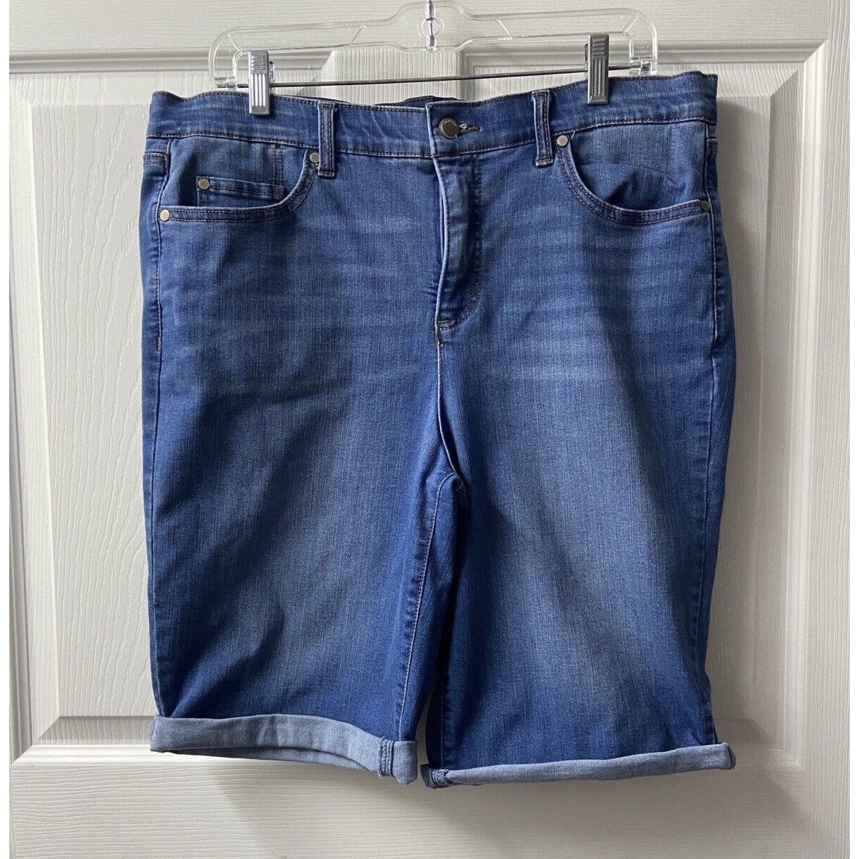 Kim Rogers Cuffed Denim Shorts Womens Plus Size 14 Inseam 10 Inch Medium Wash